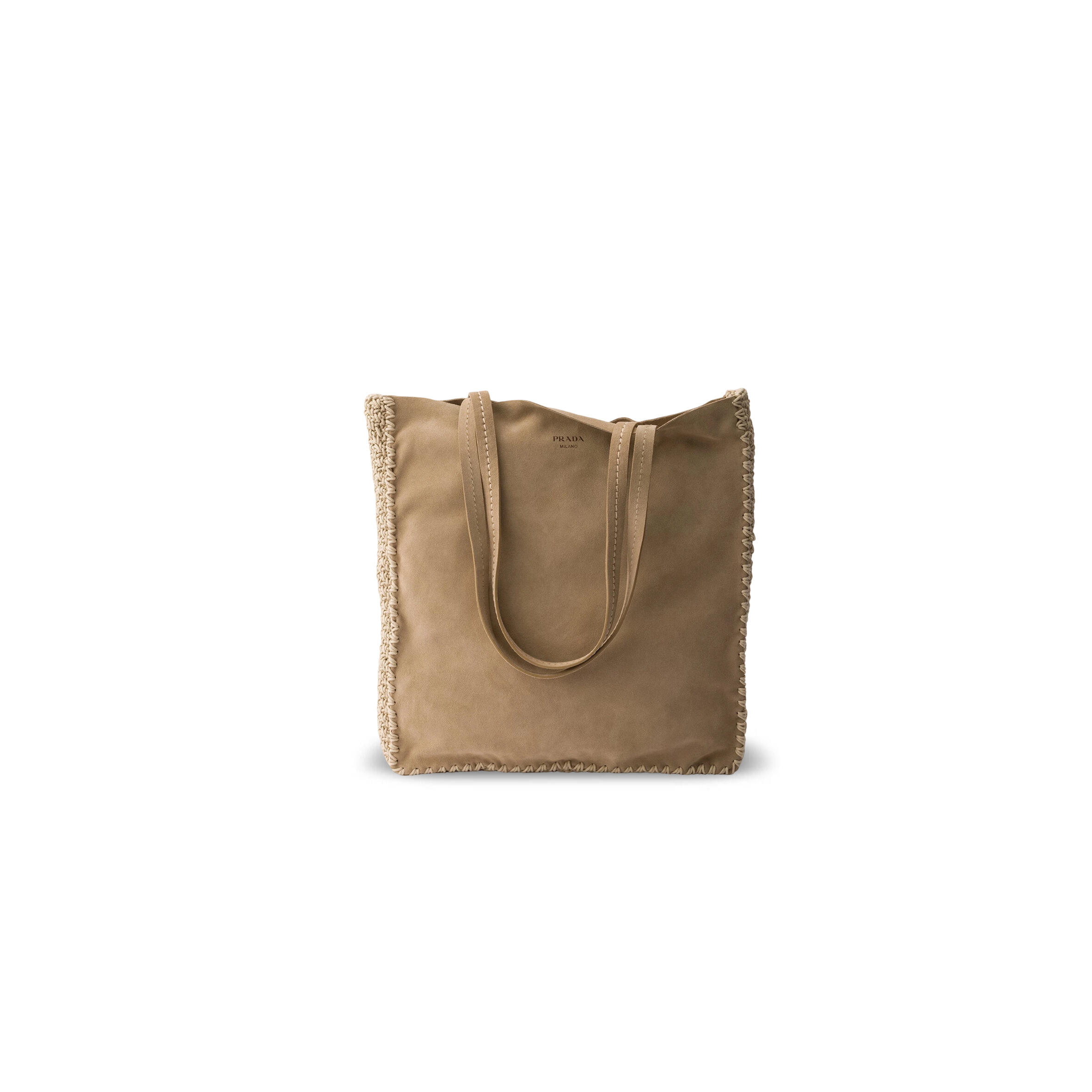 PRADA LARGE SUEDE AND CROCHET TOTE BAG 1BG658 (38*35*5cm)